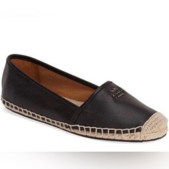 Coach Shoes - Coach Black Leather Rhodelle Espadrille Flats